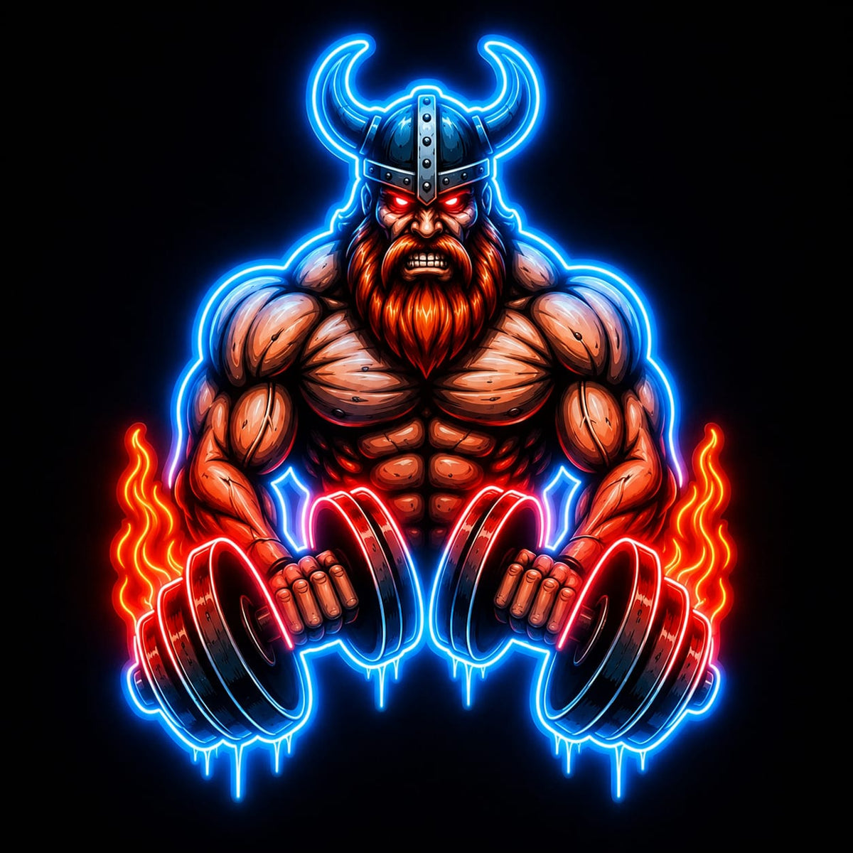 Viking Warrior Gym LED Neon Sign | Nordic Strength Dumbbell Wall Art | Fitness Room Neon Light