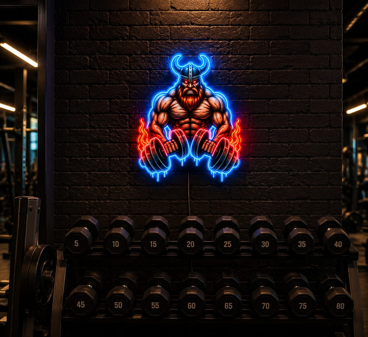 Viking Warrior Gym LED Neon Sign | Nordic Strength Dumbbell Wall Art | Fitness Room Neon Light-1