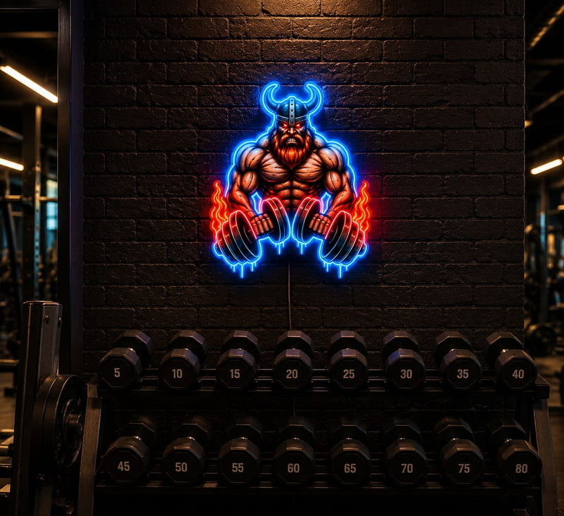 Viking Warrior Gym LED Neon Sign | Nordic Strength Dumbbell Wall Art | Fitness Room Neon Light-1