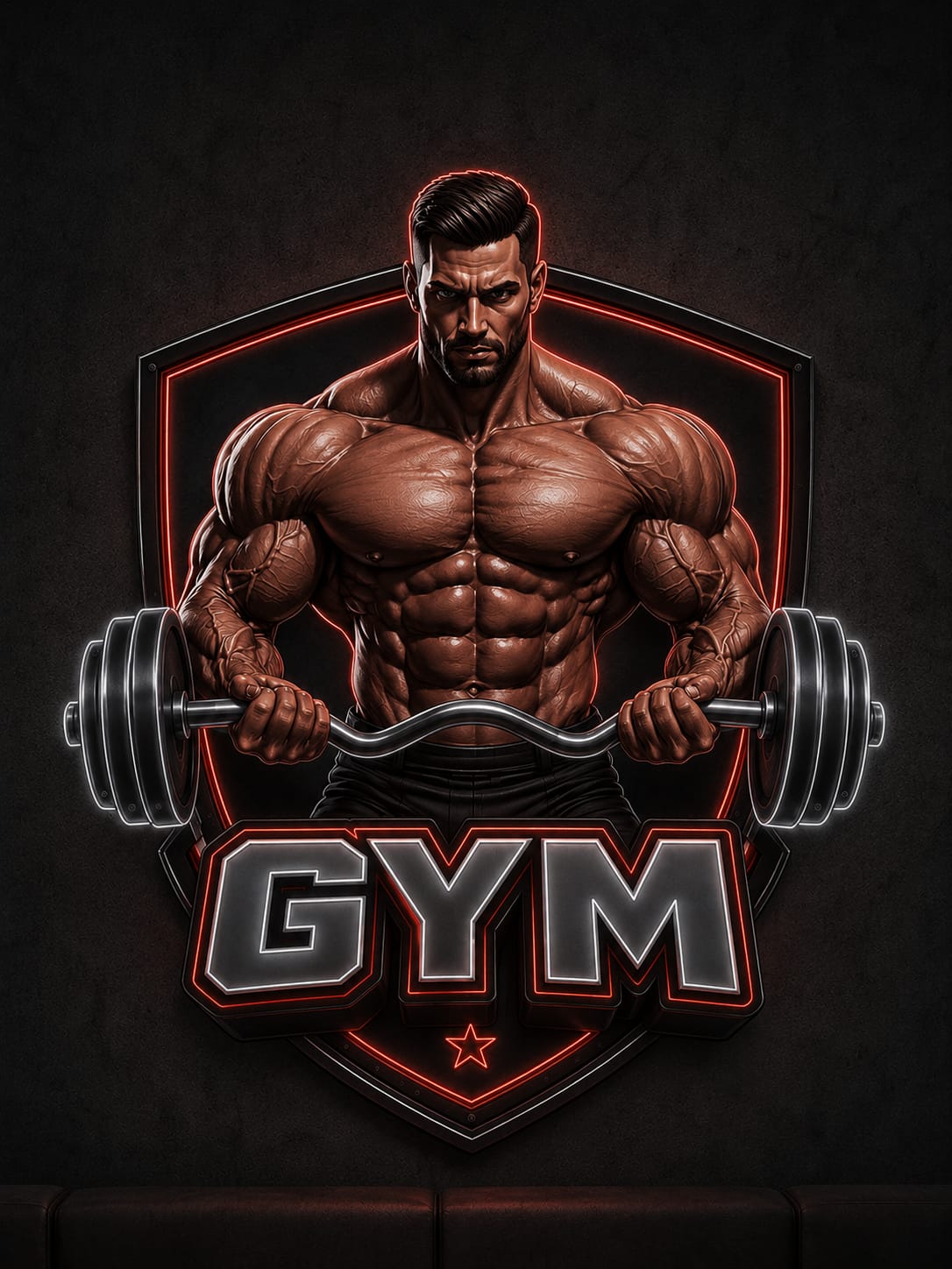 Muscle GYM LED Neon Sign | Bodybuilder Barbell Gym Wall Light | Fitness Décor-1