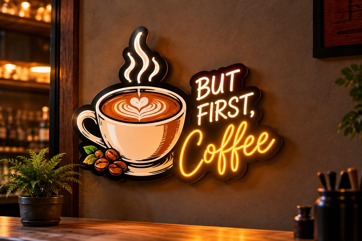 But First, Coffee Neon Sign – Warm White & Golden Yellow LED Wall Light for Cafés-1