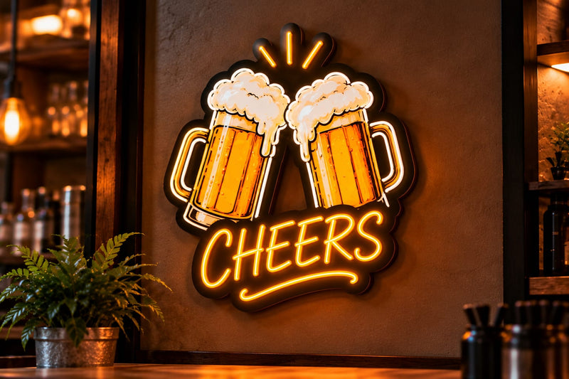 Cheers Beer Mugs Neon Sign – Orange LED Wall Light for Bars, Pubs & Restaurants-1