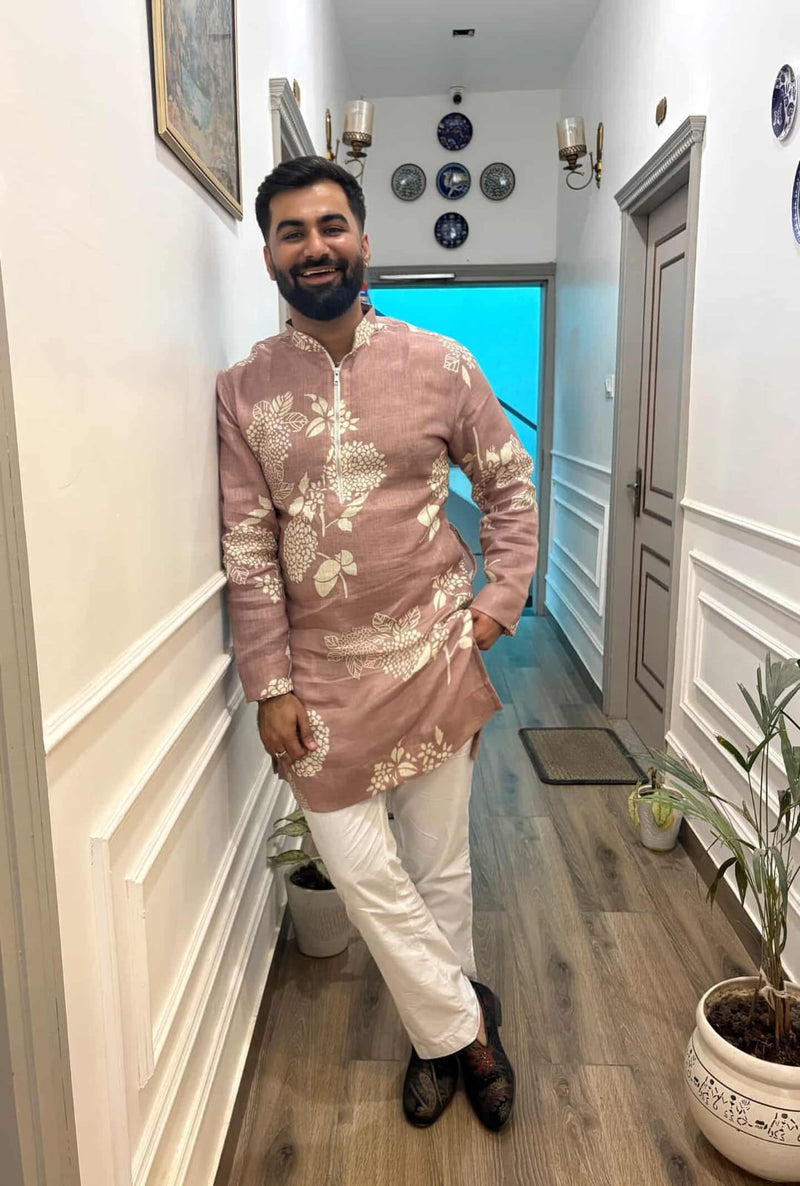 Desi Munda — Men's Khadi Linen Kurta with Zipper | Printed Ethnic Wear India | Kurtaloom