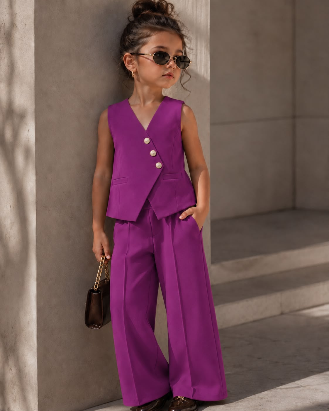 Girls Imported Magenta Waist Coat Co-ord Set [GCS-4E-1152] (4-12 Years)