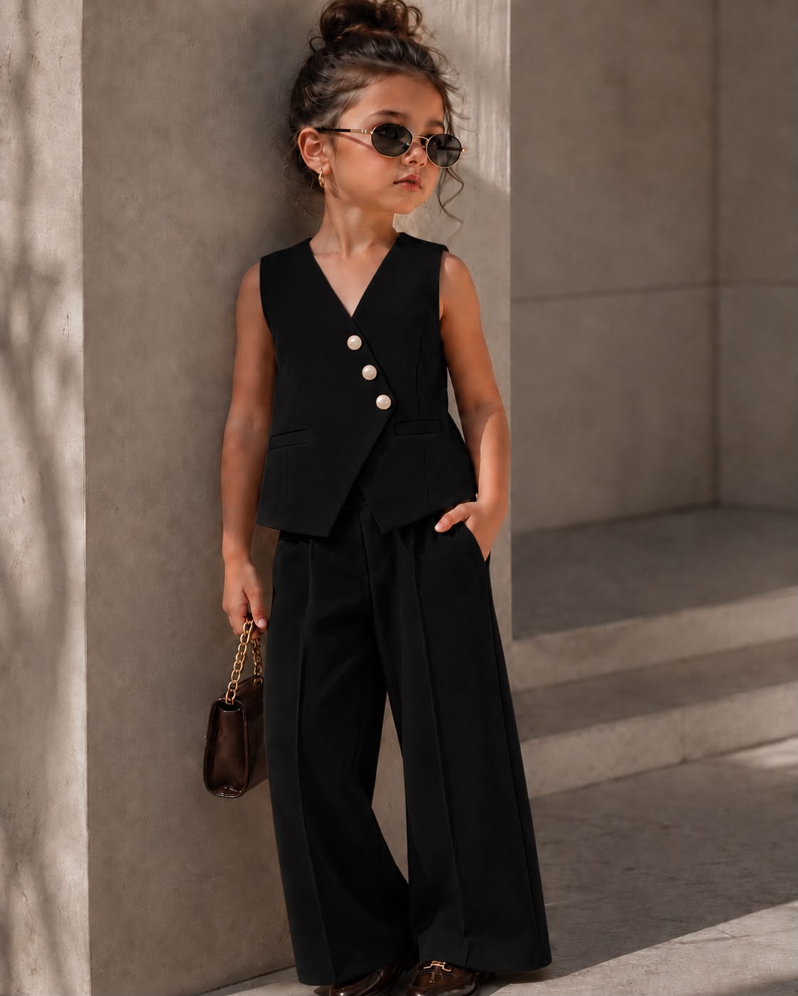 Girls Imported Black Waist Coat Co-Ord Set [GCS-1E-5054] (4-12 Years)
