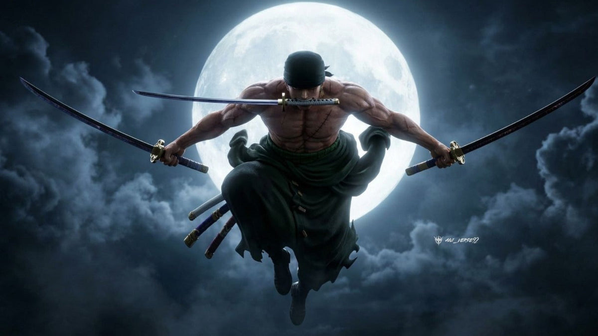 Roronoa Zoro LED Neon Wall Art – Three Sword Style Anime UV Print with Neon Glow for Gaming Room