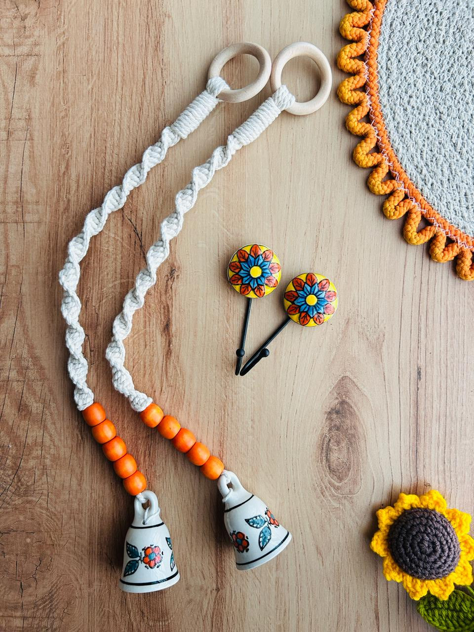 KESARI | Panchratna Temple Chimes | Ceramic Macrame Bells with Ceramic Hooks