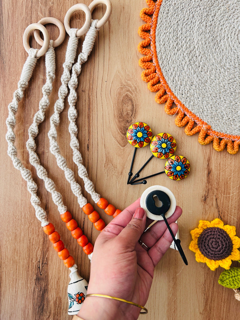 KESARI | Panchratna Temple Chimes | Ceramic Macrame Bells with Ceramic Hooks