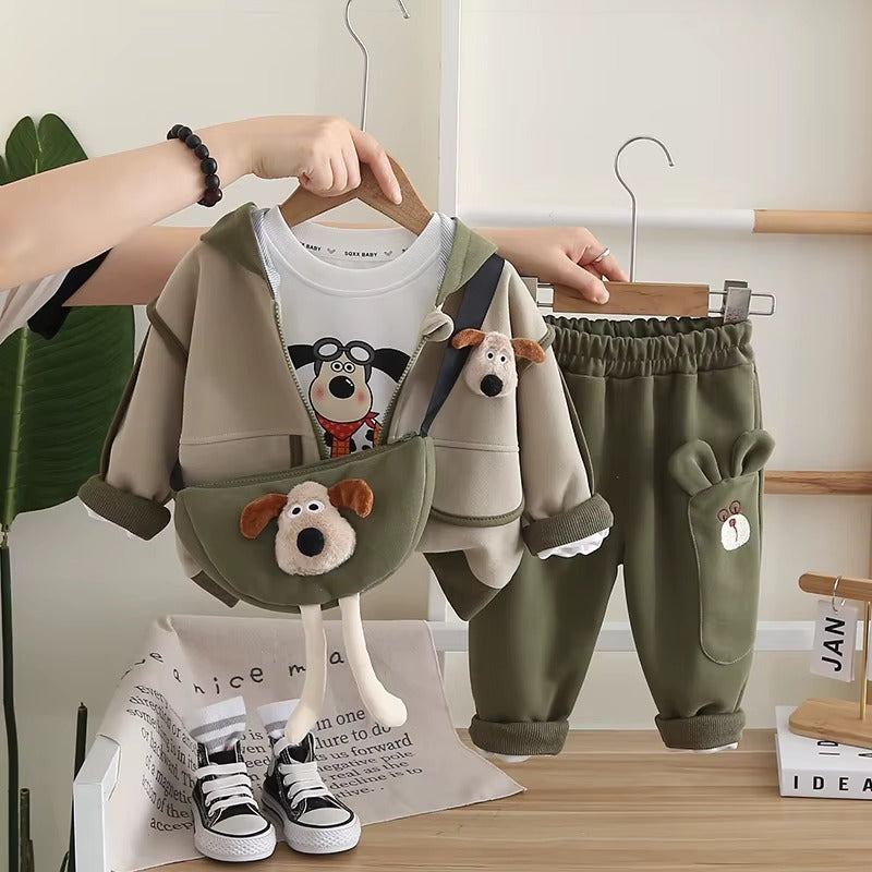 Boys 3 Piece Imported Green Cord Set With Bag [BT-L-5488] [1 - 6Years]