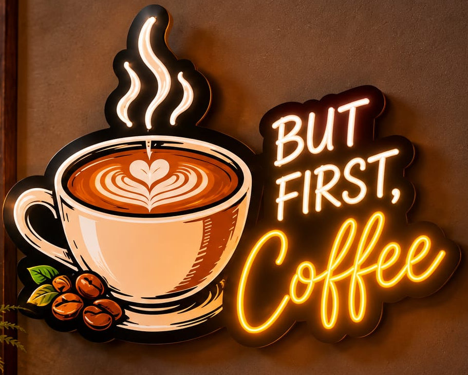But First, Coffee Neon Sign – Warm White & Golden Yellow LED Wall Light for Cafés-2