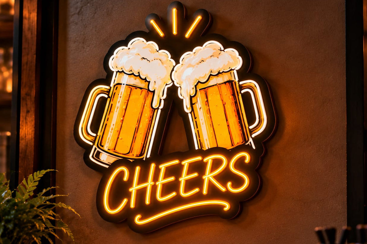Cheers Beer Mugs Neon Sign – Orange LED Wall Light for Bars, Pubs & Restaurants-2