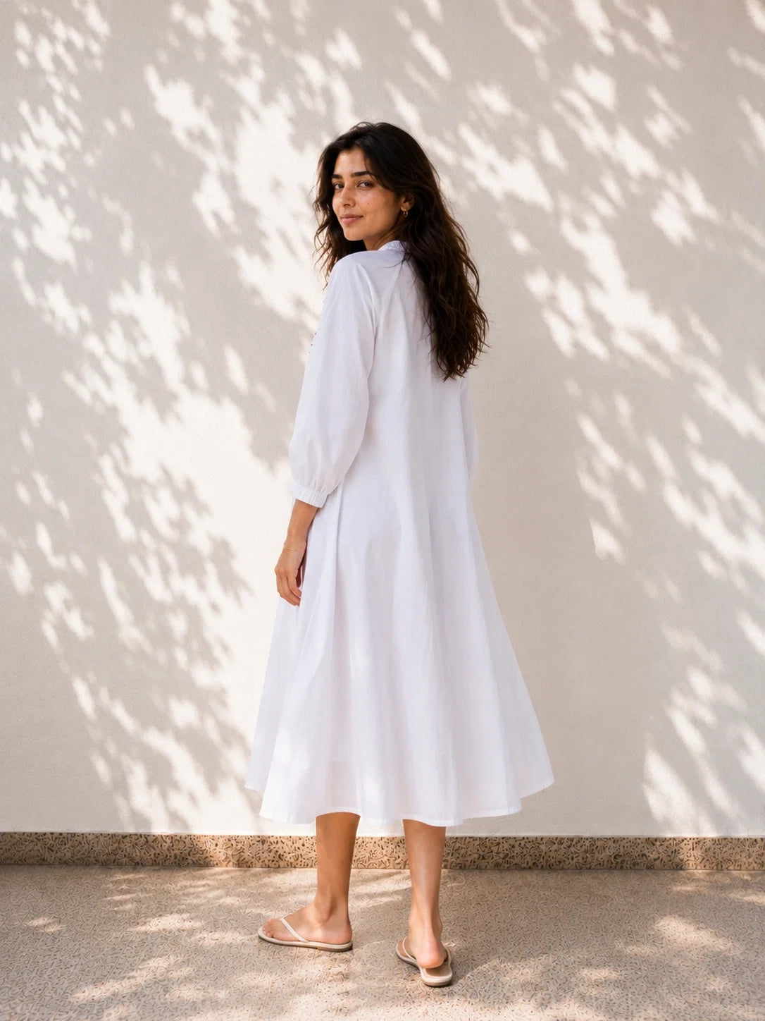 White Cotton Dress with Heart Embroidery