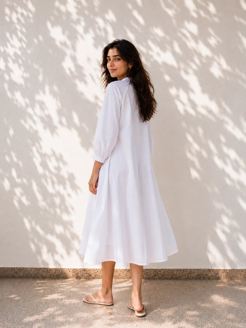 White Cotton Dress with Heart Embroidery