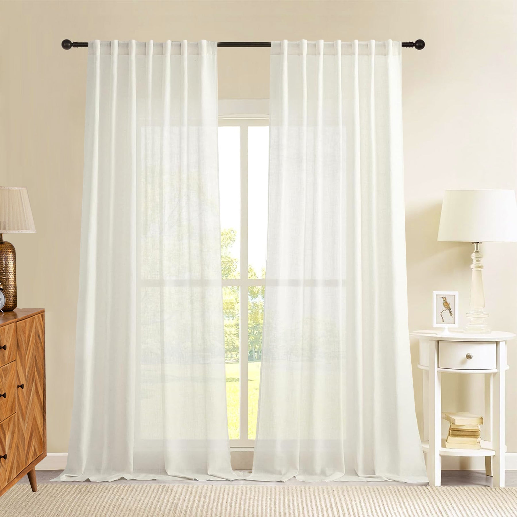 Fort Absolute - Back Tab Solid Sheer Curtain (White)-1