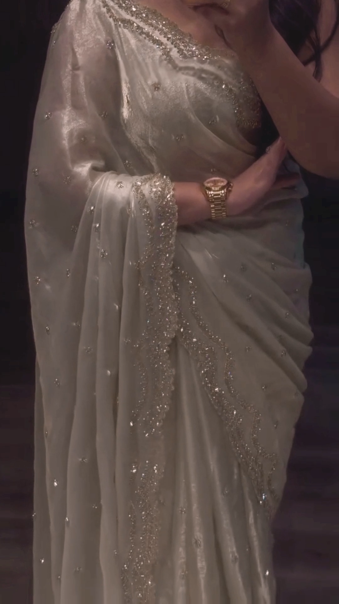 White Cutdana, Sequence & Zari Work Saree