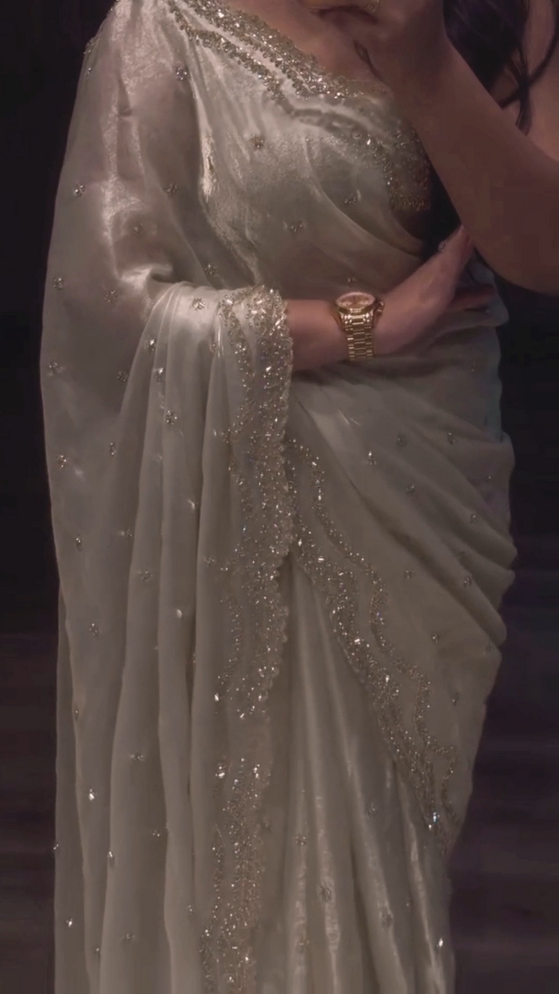 White Cutdana, Sequence & Zari Work Saree