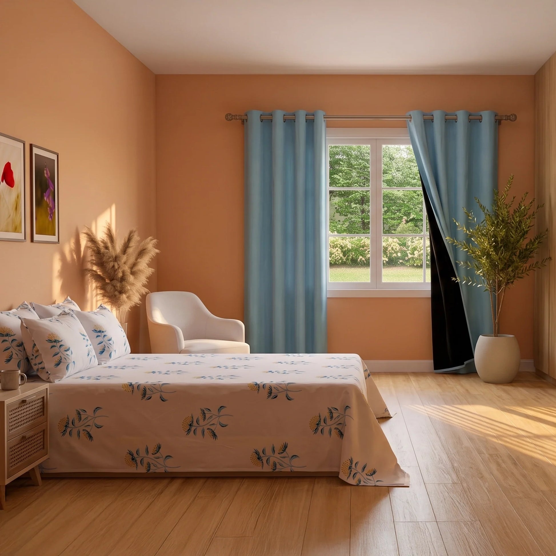 Premium Parcale Bedsheet & Blackout Curtain Combo Set-1