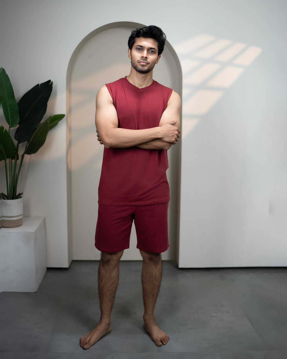 Hushy Bamboo Shorts  (Wine Maroon)