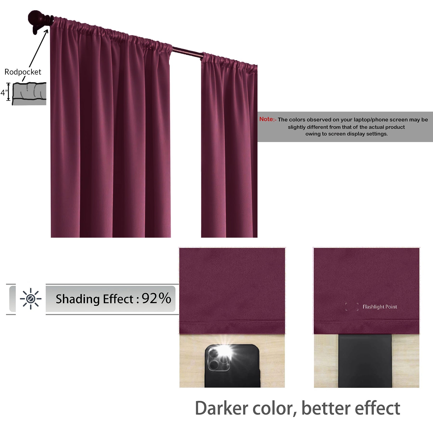 Fort Essential - Rod Pocket Blackout Curtain (Wine)-2
