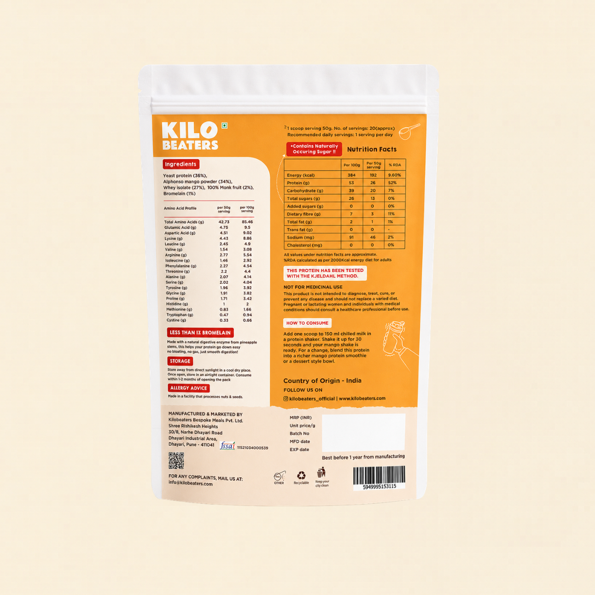 Whey Isolate + Yeast Protein | Mango