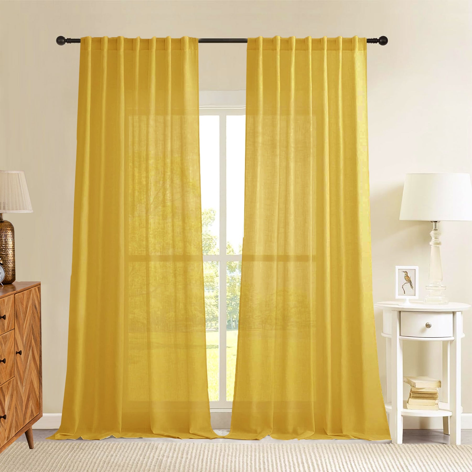 Fort Absolute - Back Tab Solid Sheer Curtain (Yellow)