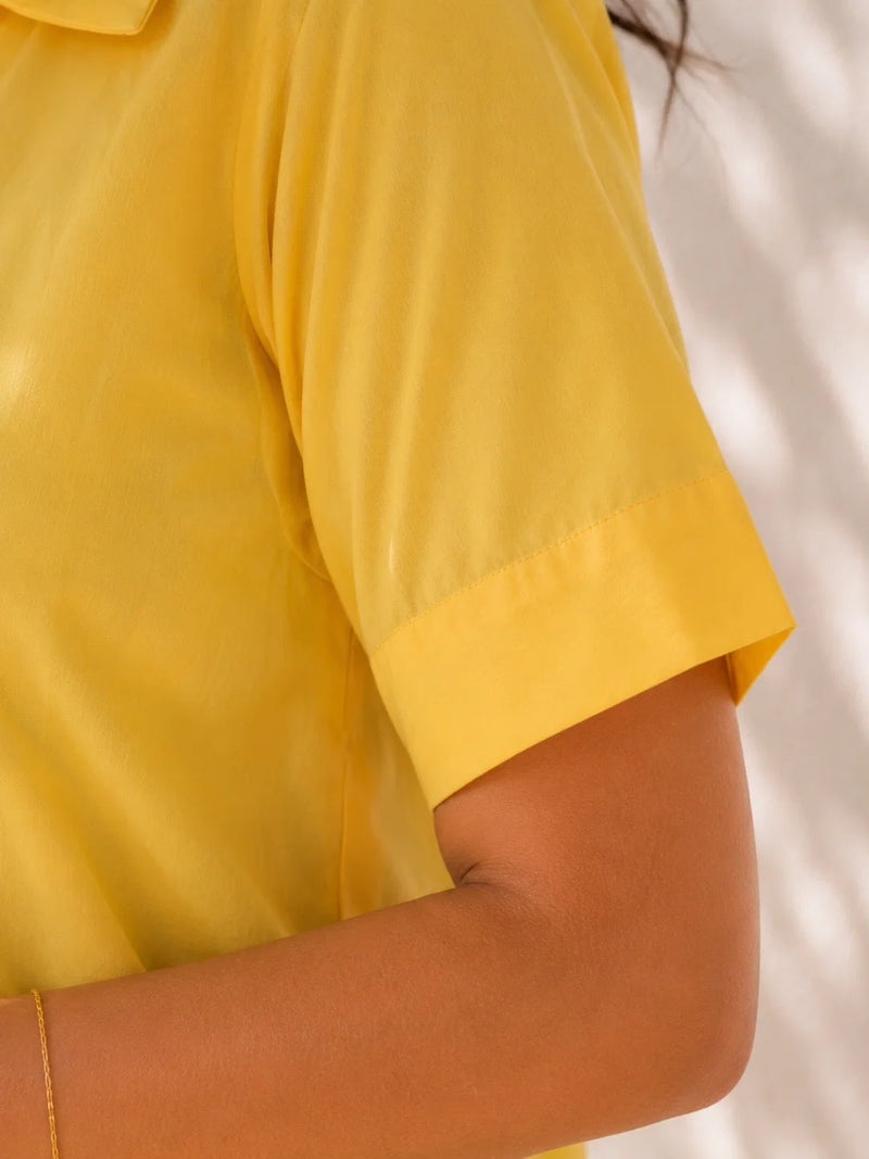 Yellow Flower Embroidered Cotton Dress
