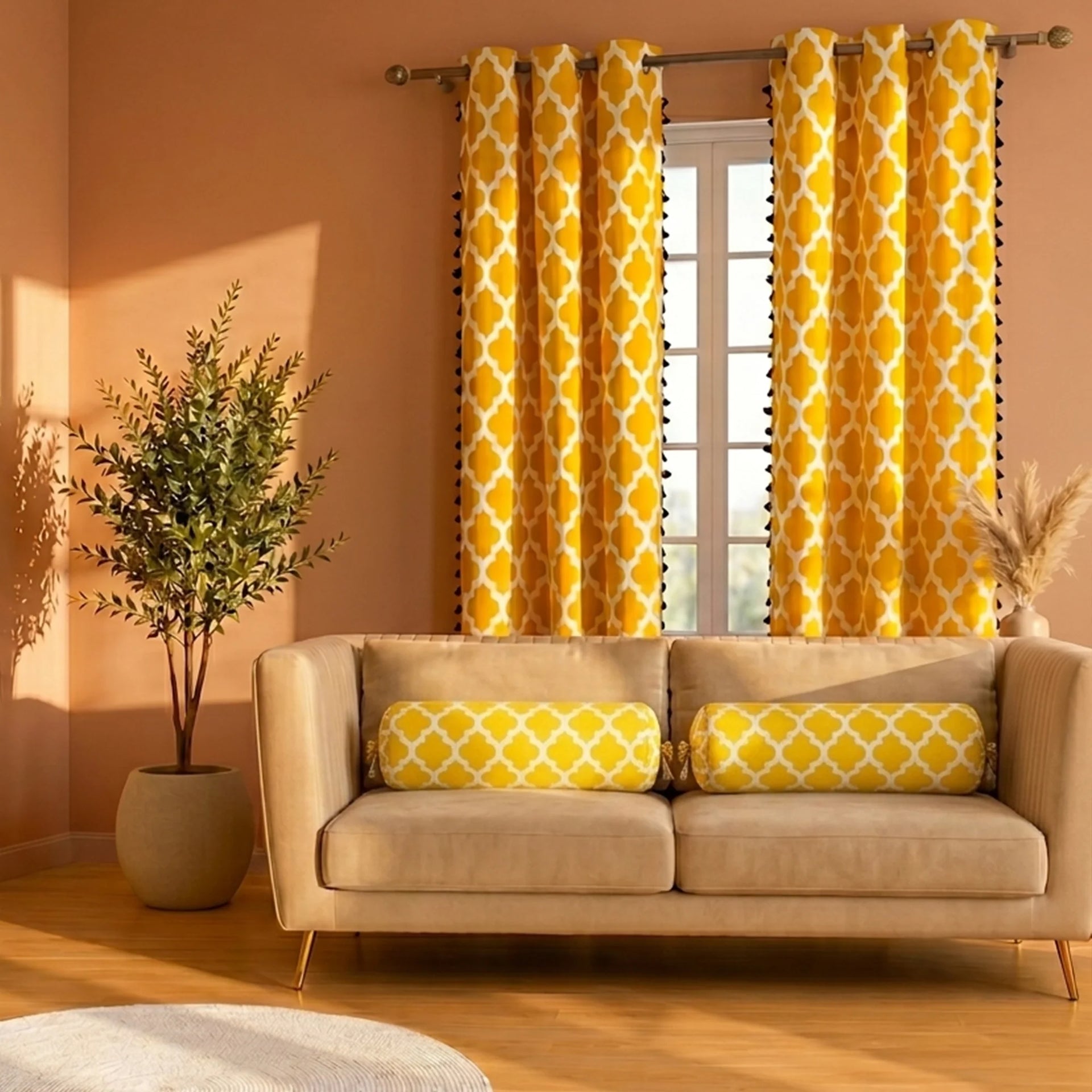 Premium Quatrefoil Duck Curtain & Bolster Cover Combo Set