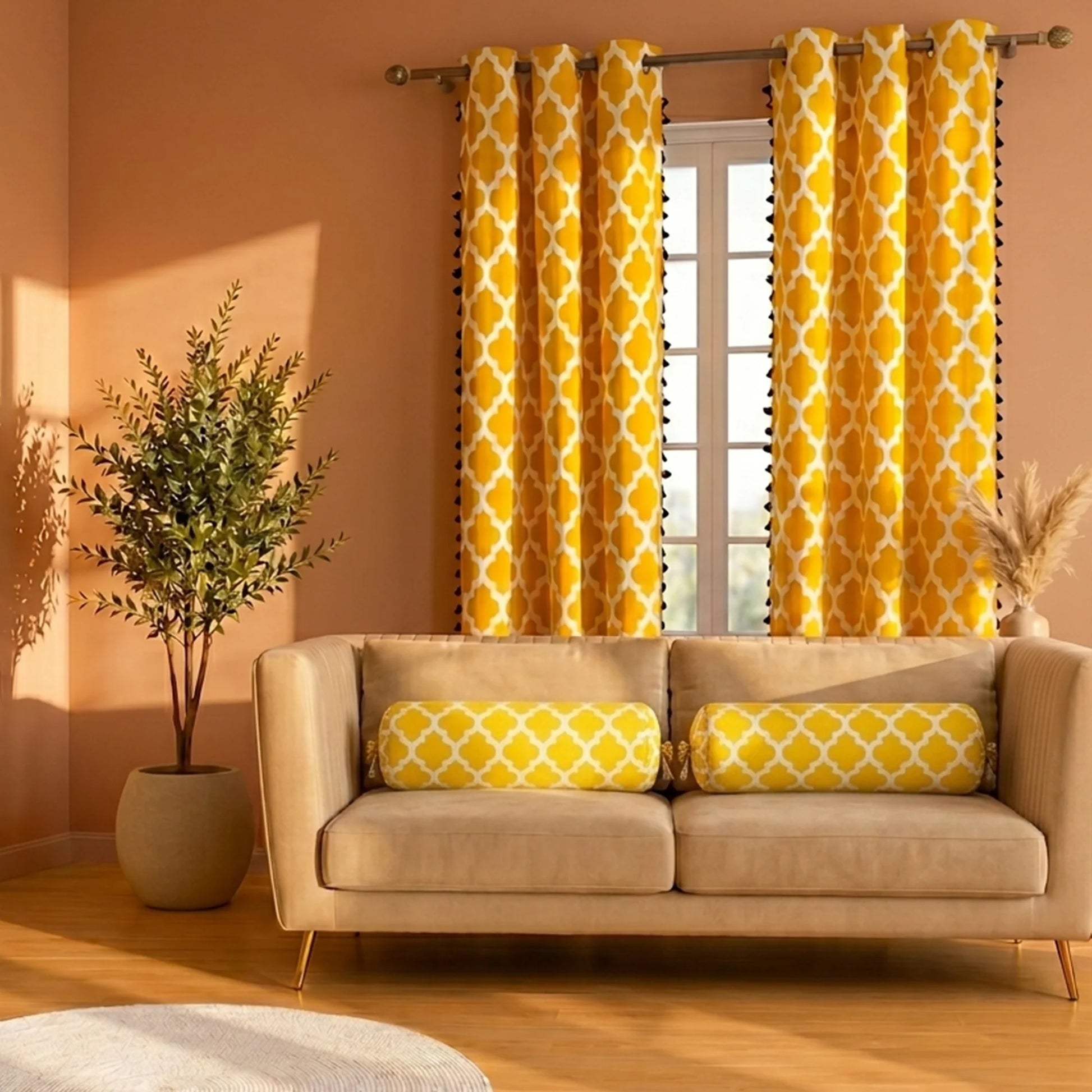 Premium Quatrefoil Duck Curtain & Bolster Cover Combo Set-1