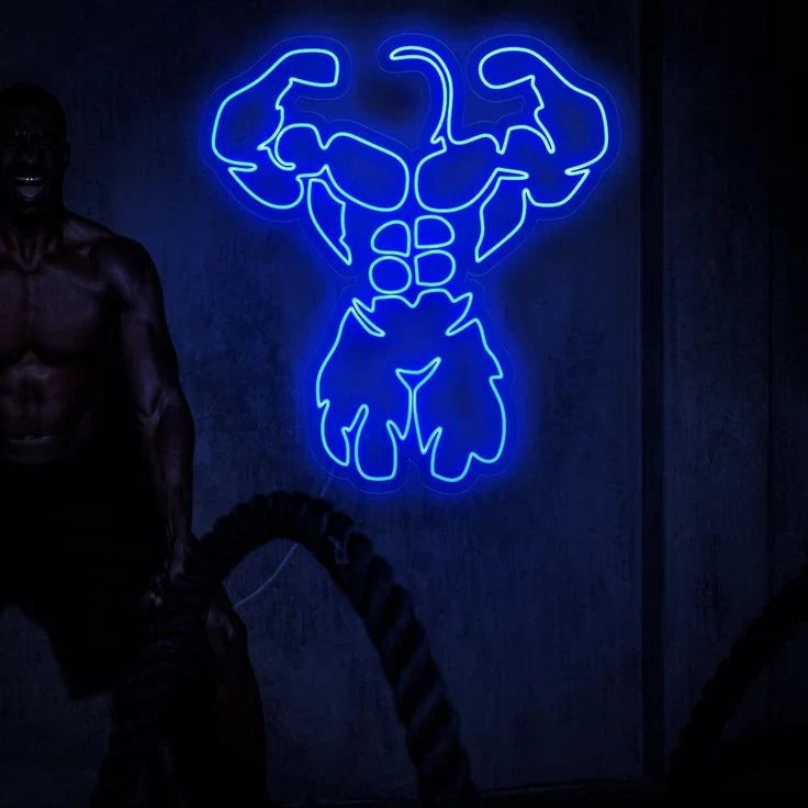 Bodybuilder LED Neon Sign | Blue Gym Wall Light for Fitness & Workout Spaces-1
