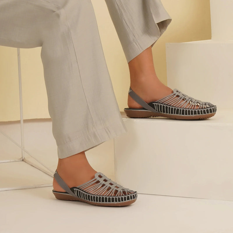 Gray Handcrafted Flat Sandal Clogs-1
