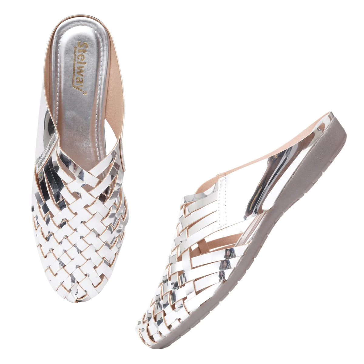 Shiny Silver Criss-cross Chromium Mules-8