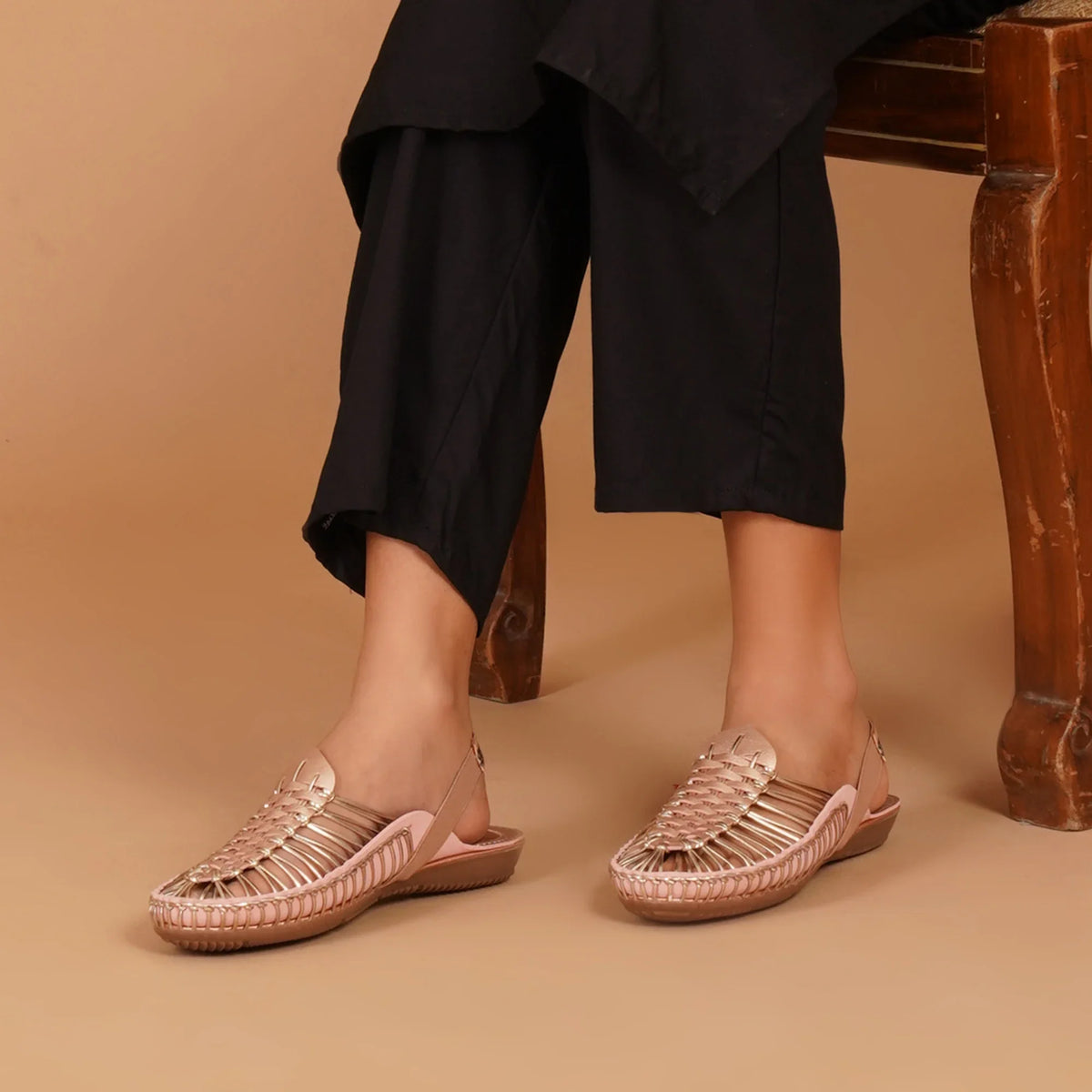 Metallic Rose Gold Handcrafted Clogs-4