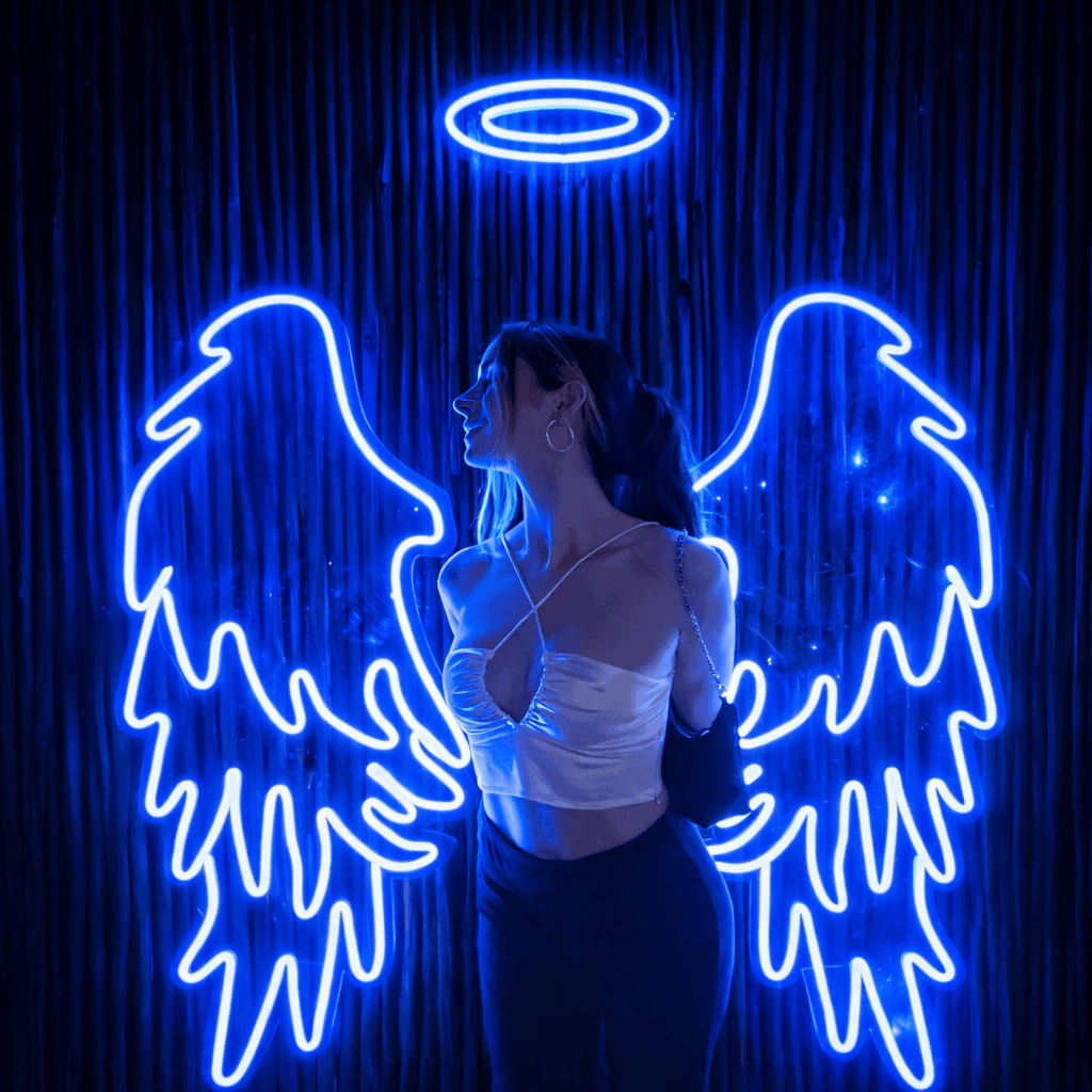 Angel Wings Neon Wall Art with Halo – LED Photo Wall Décor | Neon Signs India — Image 4