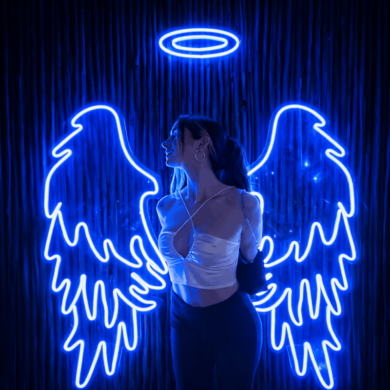 Angel Wings Neon Wall Art with Halo – LED Photo Wall Décor | Neon Signs India — Image 4