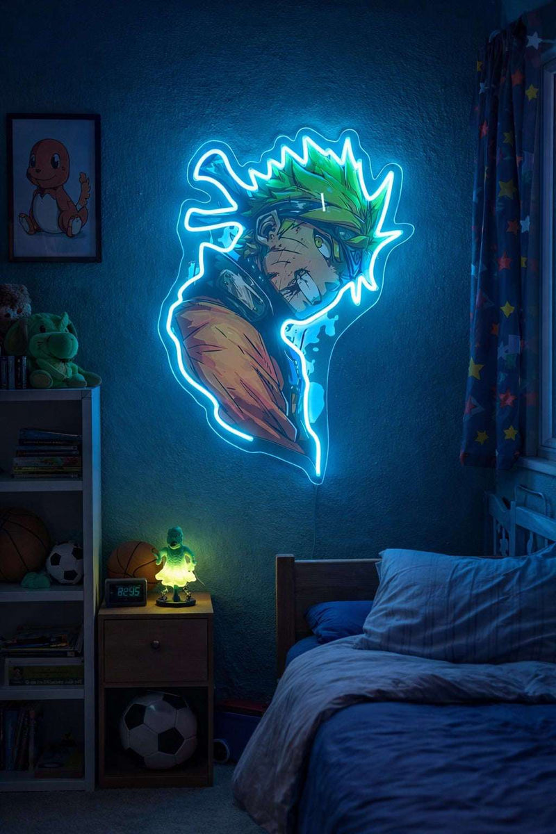 Anime Ninja Hero Neon Wall Art – Electric Blue Glow Game room Neonsignsindia