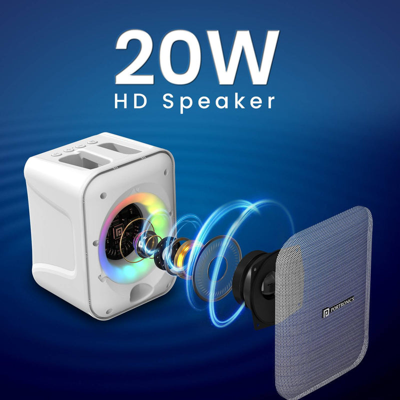 Portronics Apollo One 20W Bluetooth Portable Speaker With Wireless Karaoke Mic,5Hr Playtime 20 W Bluetooth Home Audio Speaker (White, Stereo Channel)