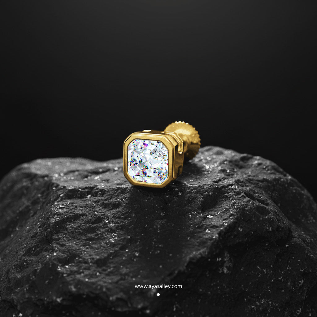Asscher Solitaire CZ Stud Earring (Single Stud) | 925 Sterling Silver, AAA Grade Cubic Zirconia & Glossy Finish