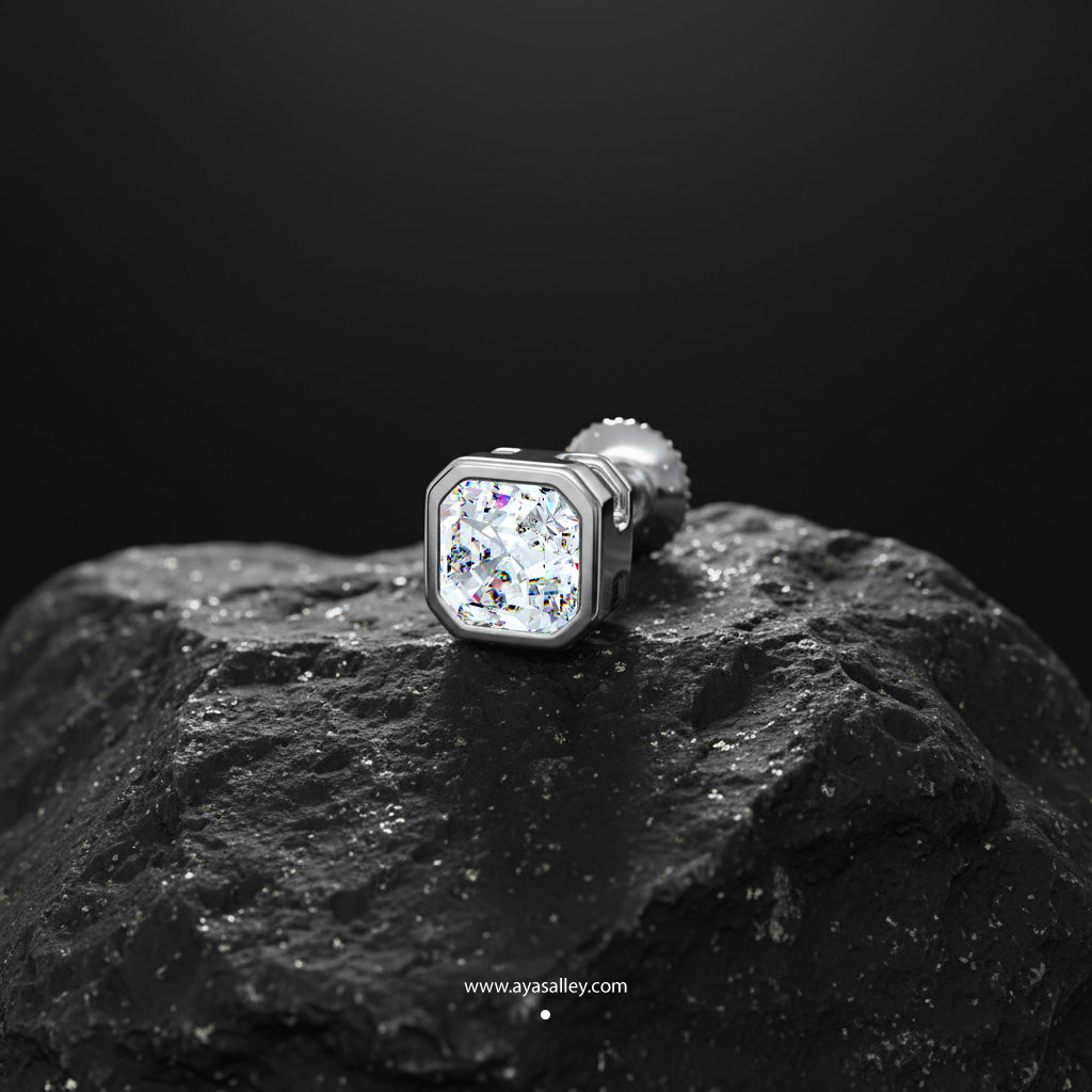 Asscher Solitaire CZ Stud Earring (Single Stud) | 925 Sterling Silver, AAA Grade Cubic Zirconia & Glossy Finish
