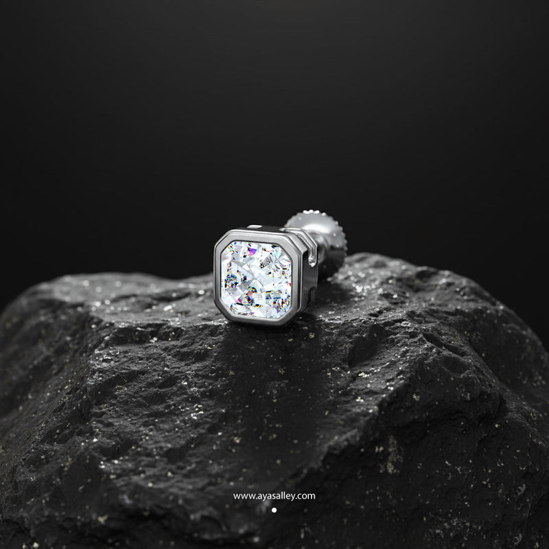 Asscher Solitaire CZ Stud Earring (Single Stud) | 925 Sterling Silver, AAA Grade Cubic Zirconia & Glossy Finish