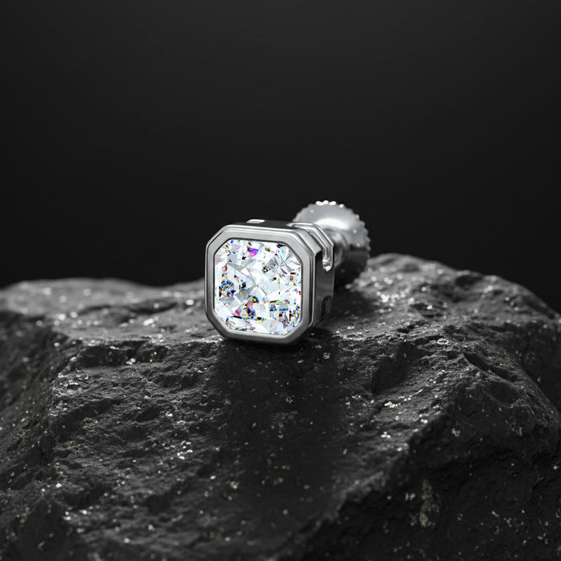 Asscher Solitaire CZ Stud Earring (Single Stud) | 925 Sterling Silver, AAA Grade Cubic Zirconia & Glossy Finish