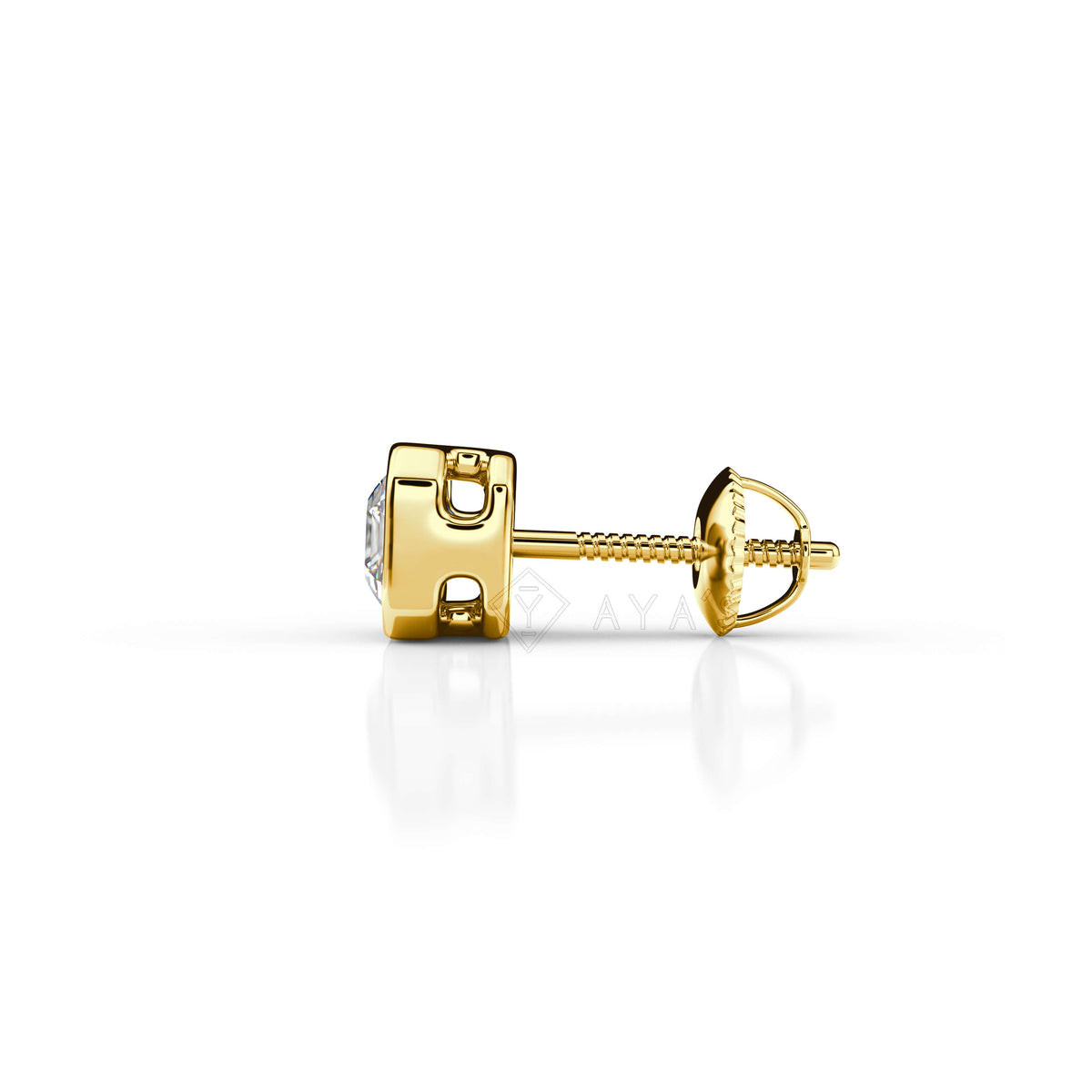 Asscher Solitaire CZ Stud Earring (Single Stud) | 925 Sterling Silver, AAA Grade Cubic Zirconia & Glossy Finish