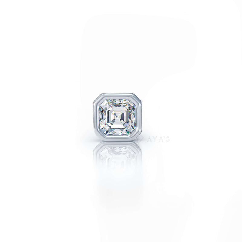 Asscher Solitaire CZ Stud Earring (Single Stud) | 925 Sterling Silver, AAA Grade Cubic Zirconia & Glossy Finish