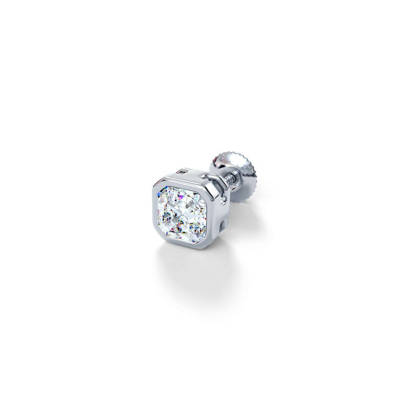 Asscher Solitaire CZ Stud Earring (Single Stud) | 925 Sterling Silver, AAA Grade Cubic Zirconia & Glossy Finish