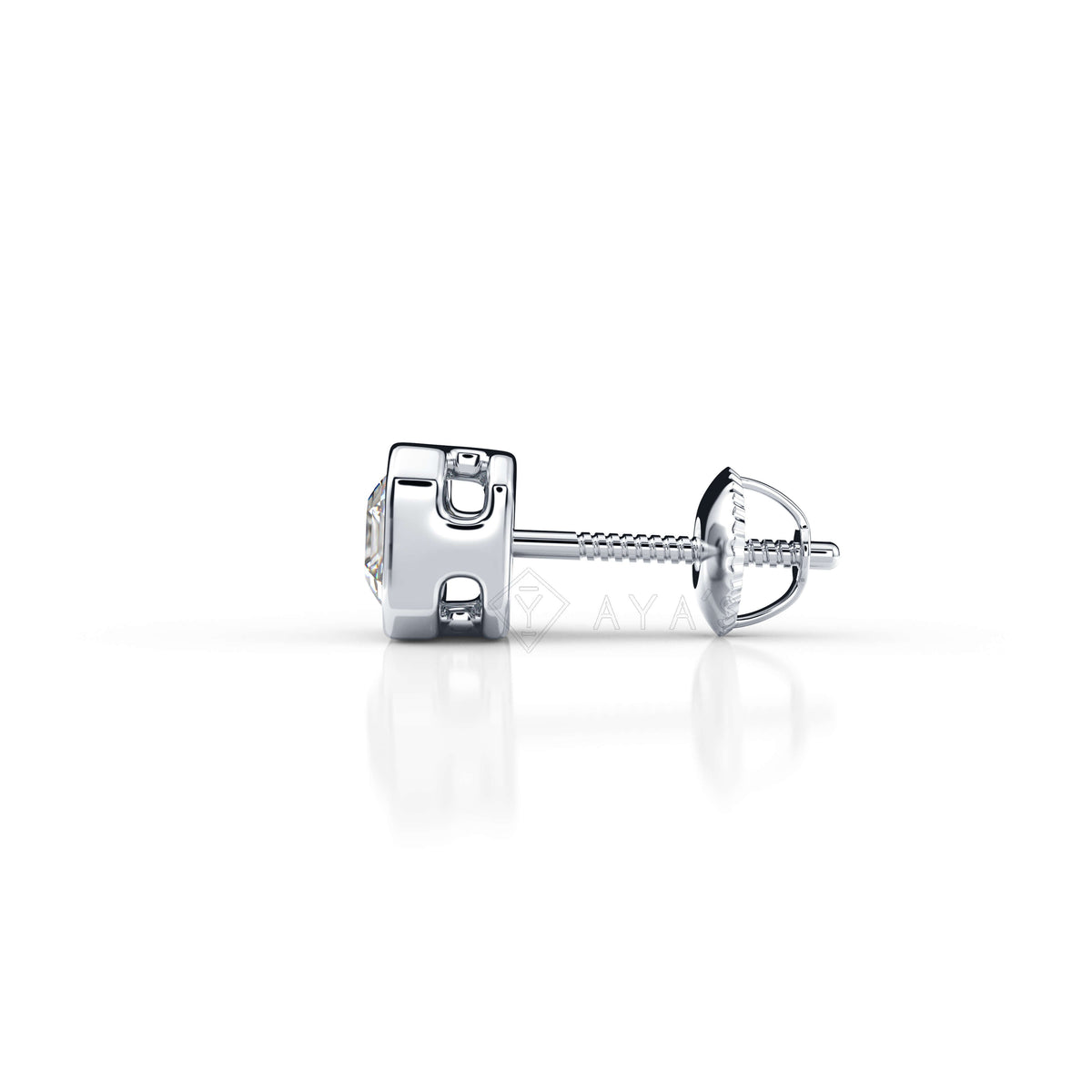 Asscher Solitaire CZ Stud Earring (Single Stud) | 925 Sterling Silver, AAA Grade Cubic Zirconia & Glossy Finish