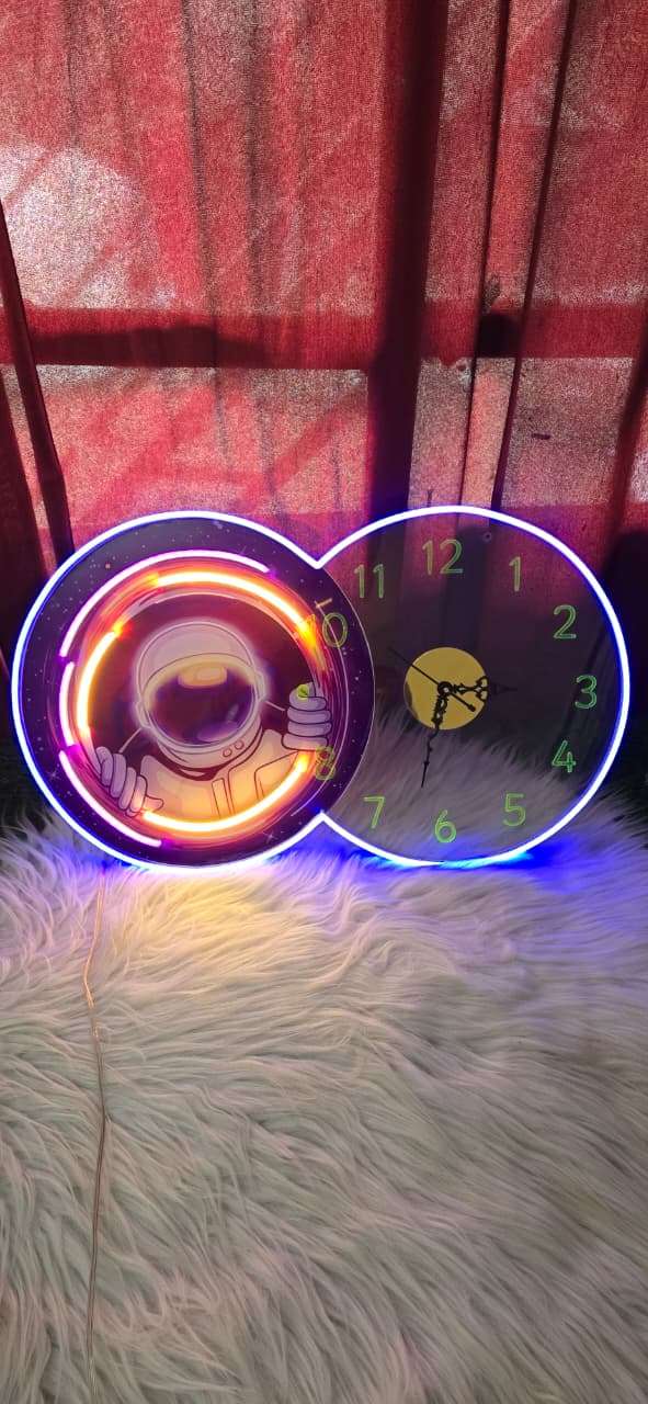 Astronaut Neon LED Wall Clock – Cosmic Glow Space Art Timepiece (14*24 inch) | Neon Signs India — Image 2