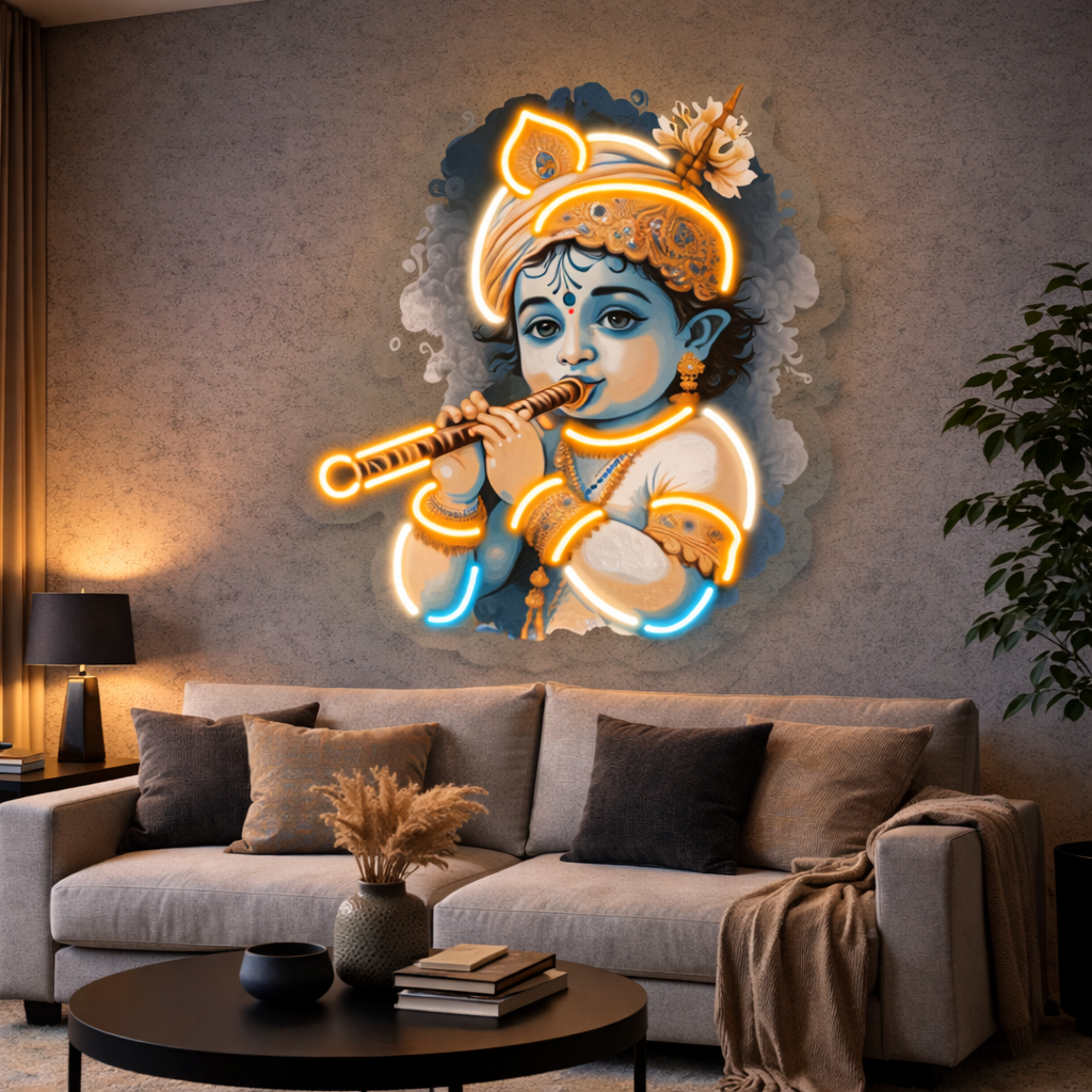 Baby Krishna Neon Wall Art – Divine LED Spiritual Home Décor Neonsignsindia