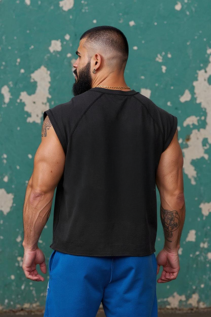 Black - T107 - Pumping Iron - Gym Vintage Cut Offs