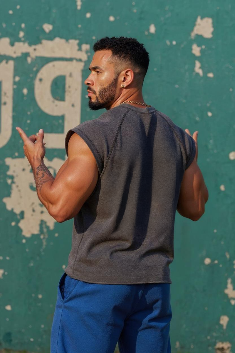 Dark Grey - T107 - Gym Vintage Cut Offs