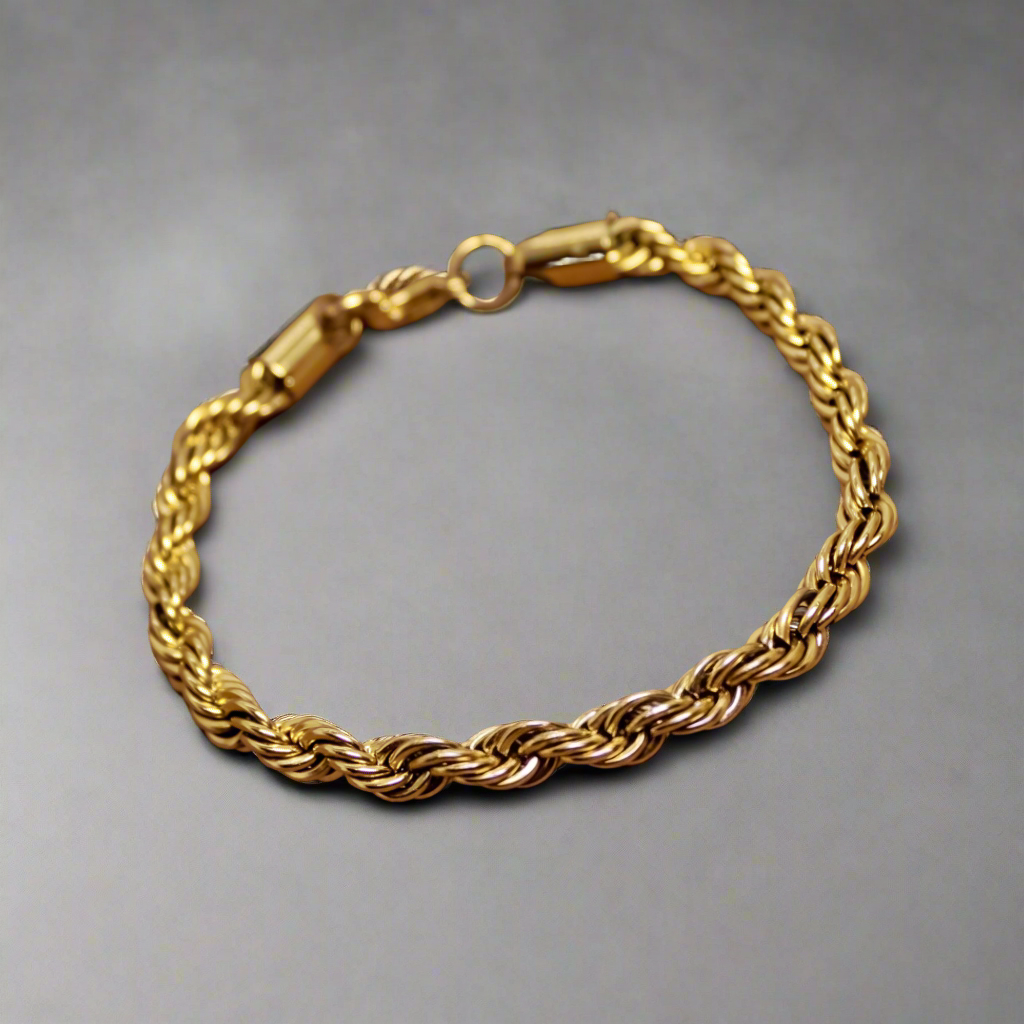 Gold PVD Rope Bracelet Men Anti-Tarnish India UniqueJewels.in