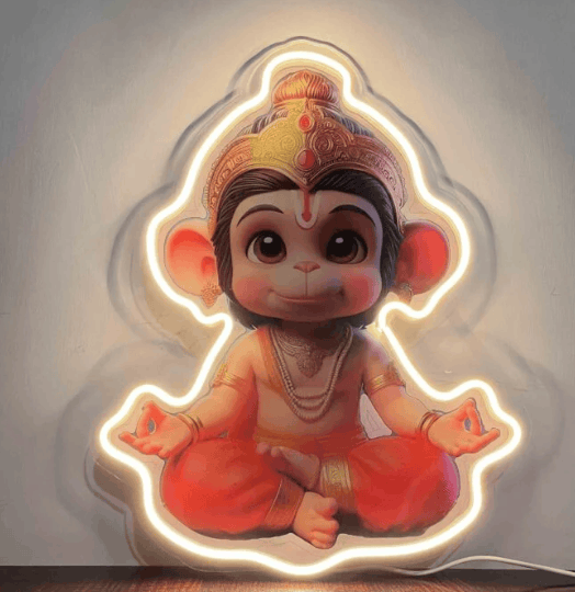 Bal Hanuman LED Neon Wall Art – Divine Glow for Pooja & God Room Neonsignsindia